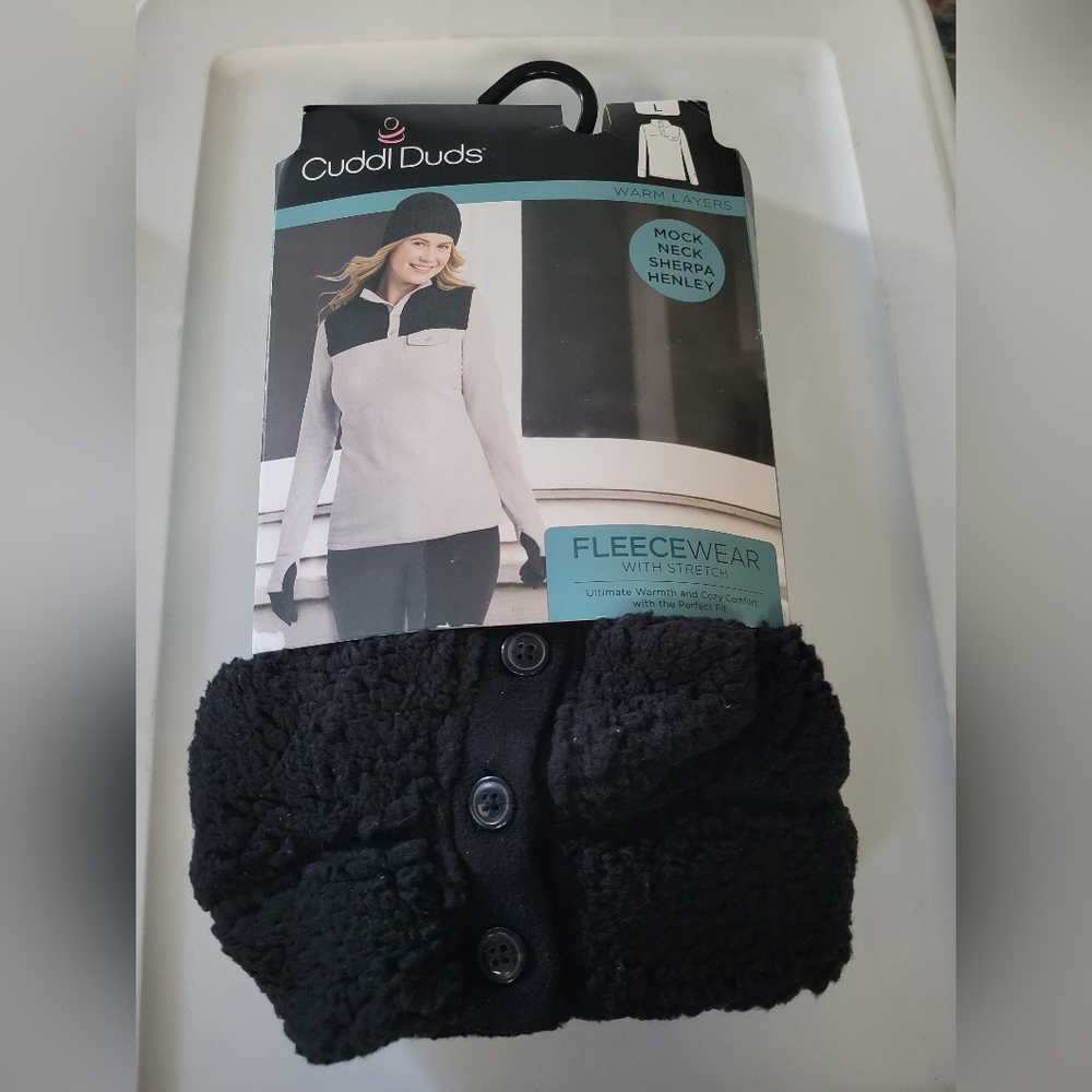 Cuddl Duds Black Fleecewear with Stretch Mock Neck Sherpa Henley